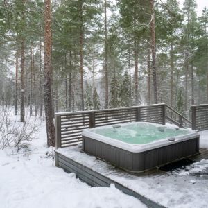 Hot tub outside in winter.